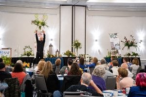 Jody McLeod, AIFD, NCCPF, of Annie V’s Floral Design Studio in Clayton, North Carolina, shared tips with attendees about how to make the most of new industry tools, including Syndicate Sales’ Pillow and Egg, created in collaboration with Holly Heider Chapple. (He tossed this design to show the durability of construction.)
